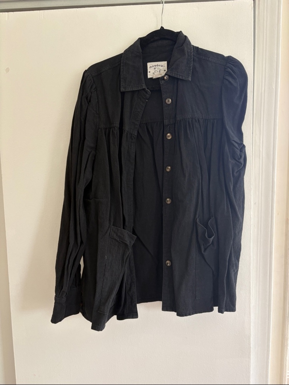 Black Button-Front Shirt Jacket Pockets